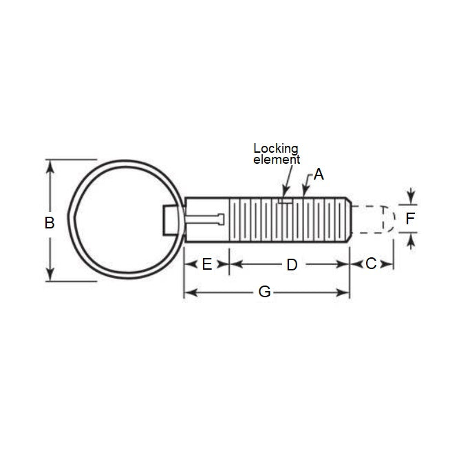 1086562 | PLST-095C-318-RASL-018 (Each) --- Spring Plungers - 3/8-16 UNC - 9.53mm - 31.8 mm - 8.9 N Pull Ring - Stainless Steel Body with Acetal Plunger