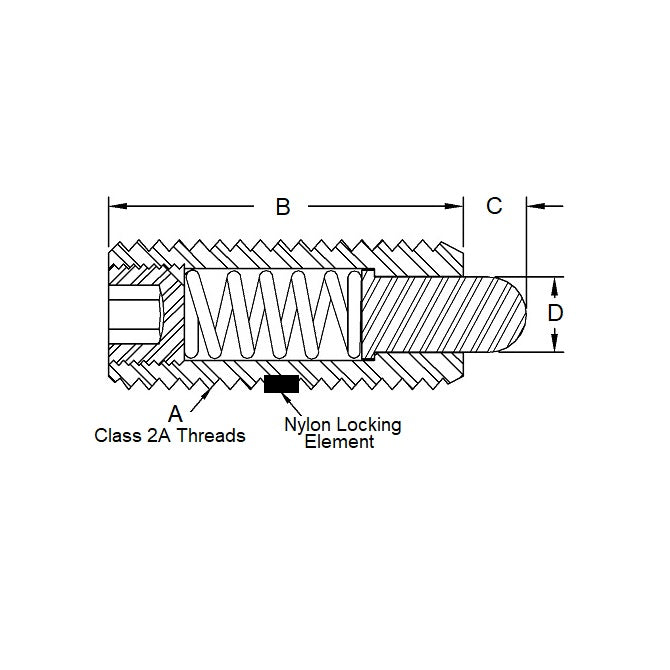 1103156 | PLST-127C-318-AC-077 (Each) --- Spring Plungers - 1/2-13 UNC - 12.7mm - 28.6 mm - 29.4 N No Handle - Steel Body with Acetal Nose Plunger