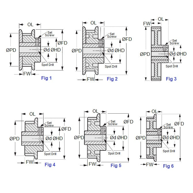 1091319 | P-XL-010-095FF-PP-GAI-050 (10 Pcs) --- Inch Timing Pulleys - 10 x 9.5 mm x 5 mm