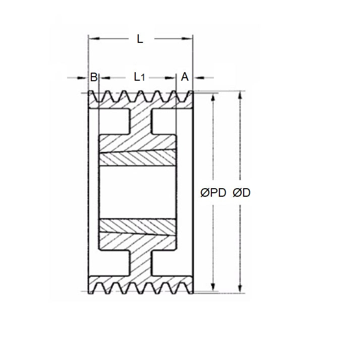 1172333 | PPV-J-104-QJA (Each) --- Poly V Pulleys - 63.5 mm - 6 - 64.26 J Section - Steel - Black Oxide Pulley