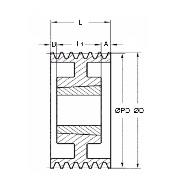 1164776 | PPV-J-054-QJA --- Poly V Pulleys - 53.85 mm x 6 x 54.61