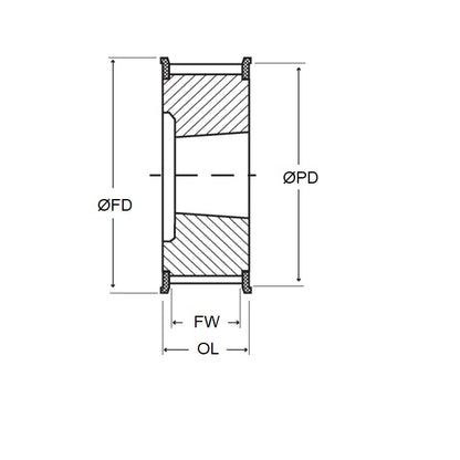 1145907 | P-080G-032-200FF-CB-T1210 (Each) --- Metric Timing Pulleys - 32 tooth - 20 mm - Determined by Taperlock 8mm Pitch - Cast Iron Pulley