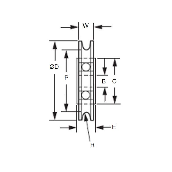 Poulie à rainure en U 1,60 x 31,75 x 4,75 mm - Rouleau tendeur avec roulement à billes en nylon - MBA (Pack de 1)