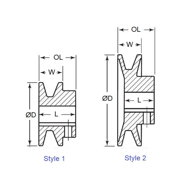 1184384 | MSKMA40X12RS (Each) --- Vee Pulleys - 85.34x12.7 mm - 2 A or 4L - Cast Iron Pulley
