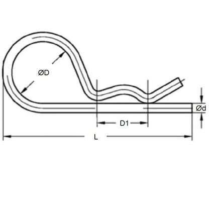 1040164 | RCL-020-047-S4 (PK-5) --- Single Coil R Clips - 2x47 mm - 304 Stainless Steel Clip