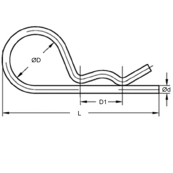 1054489 | RCL-040-074-Z (Each) --- Single Coil R Clips - 4x74 mm - Zinc Plated Clip