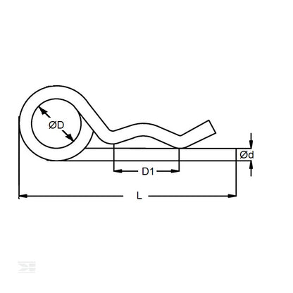1041356 | RCL-025-049-ZD (PK-100) --- Double Coil R Clips - 2.5x49 mm - Zinc Plated Clip