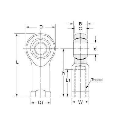 Embout de tige 15,875 mm - Femelle droite en acier avec chemin de roulement en nylon - MBA (Pack de 50)