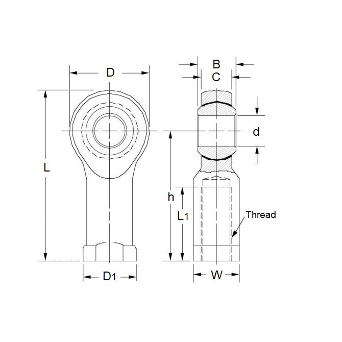 1112189 | REF-159-L-CT (Each) --- Female Rod Ends - 15.875x82.55 mm - 5/8-18 UNF Left - Steel with PTFE Lined Raceway Rod End