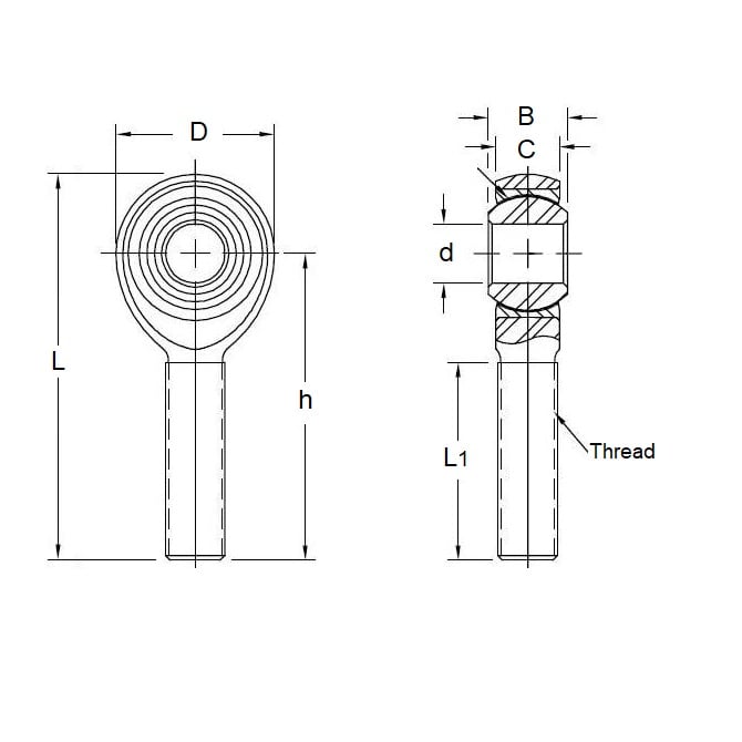 Embout de tige 7,938 mm - Mâle droit en acier avec chemin de roulement en nylon - MBA (Pack de 50)