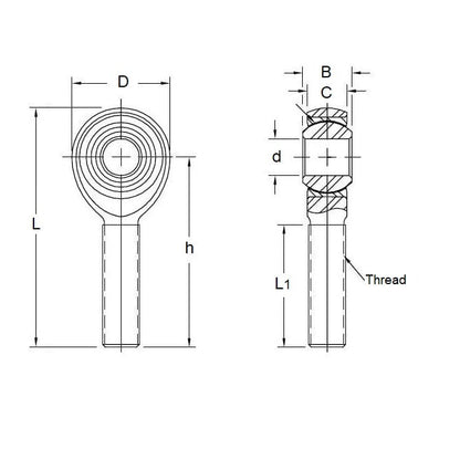 Embout de tige 7,938 mm - Mâle droit en acier avec chemin de roulement en nylon - MBA (Pack de 50)