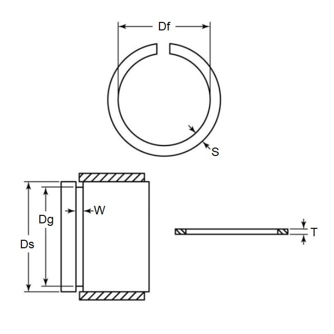 Anello elastico 52,38 x 1,98 mm - Acciaio per molle esterno - Sezione rettangolare con bordo raggiato dentellato - Albero 52,38 - MBA (confezione da 1)