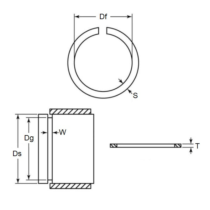 1070233 | WRE-0064-SQ-HO (Each) --- External Retaining Rings - 6.35x0.79x5.94 mm Snap Rings - Carbon Spring Steel