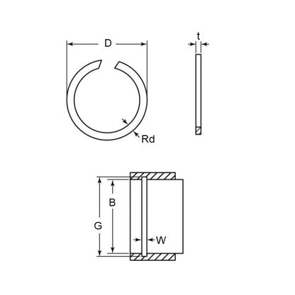 1139058 | WRI-0250-LS (Each) --- Internal Retaining Rings - 25x1.2x25.8 mm Snap Rings - Carbon Spring Steel Snap Ring