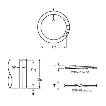 Anneau spiralé externe 46,02 x 1,58 mm - Acier à ressort spiralé - Robuste - Arbre 46,02 - MBA (1 pièce)