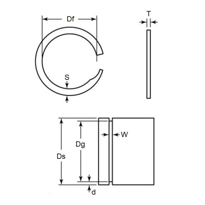 1085042 | US-037 (PK-25) --- External Retaining Rings - 9.525x0.38x8.92 mm Spiral Rings - Carbon Spring Steel Spiral Ring