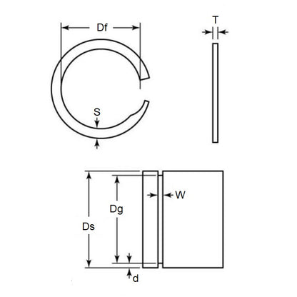 1085042 | US-037 (PK-25) --- External Retaining Rings - 9.525x0.38x8.92 mm Spiral Rings - Carbon Spring Steel Spiral Ring