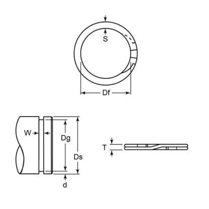1106736 | RST-056 (PK-100) --- External Retaining Rings - 14.27x0.89x13.59 mm Spiral Rings - Carbon Spring Steel Spiral Ring