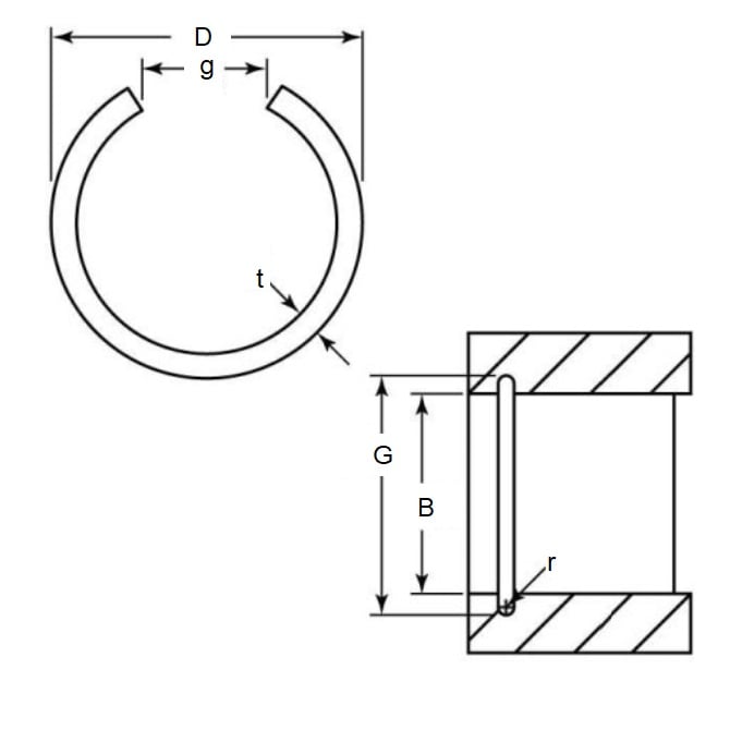 Bague interne 10 x 0,8 mm - Fil rond en acier à ressort - Alésage du boîtier 10,00 - MBA (Pack de 50)