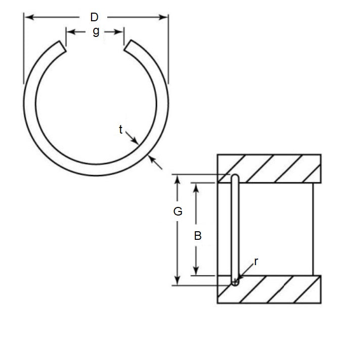 1095889 | WRI-0120A-RD (Each) --- Internal Retaining Rings - 12x1x13.28 mm Round Wire - Carbon Spring Steel Wire Clip