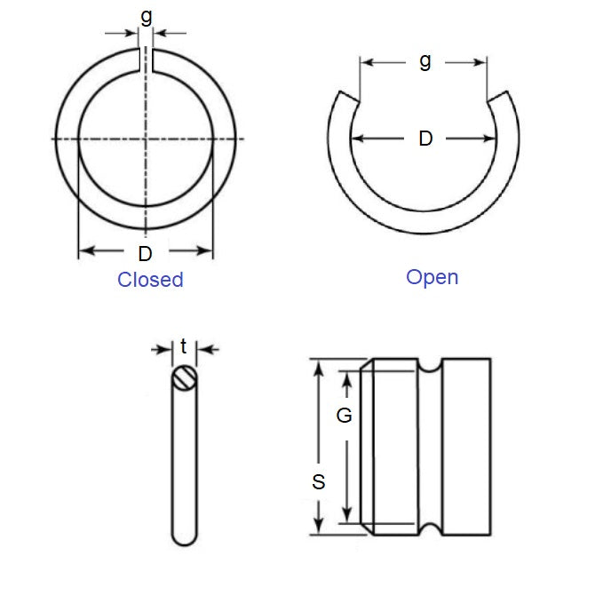 1147009 | WRE-0349-RD-HO (Each) --- External Retaining Rings - 34.93x3.96x32.44 mm Round Wire - Carbon Spring Steel