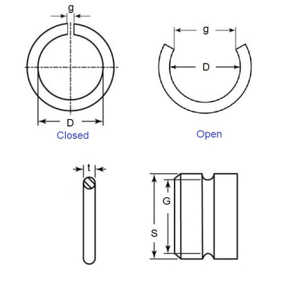 1130619 | WRE-0238-RD-C (Each) --- External Retaining Rings - 23.83x1.8x22.68 mm Round Wire - Carbon Spring Steel