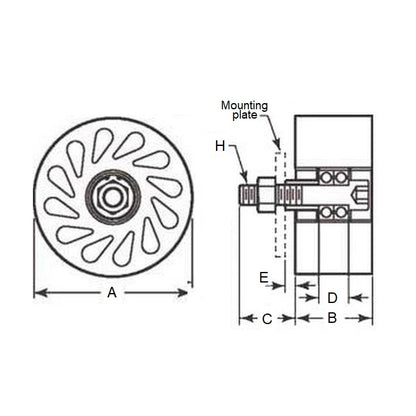 1172367 | RR-443RS (Each) --- Durasoft Stud Mount Rollers - 63.5 mm 1/2-13 UNC - 12.7mm - 35.814 mm - Urethane Roller