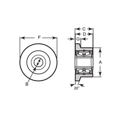 Rullo flangiato 63,5 x 39,675 x 19,05 mm - Acciaio - MBA (confezione da 1)