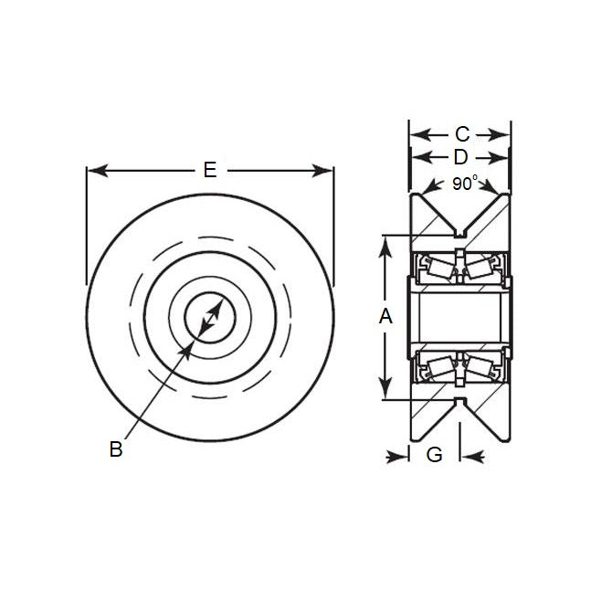 1194638 | CCF960RS (Each) --- V-Groove Rollers - 114.3x40.95x25.4 mm - Steel Roller