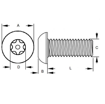 1052785 | SCS0400-010-B-SK-S4 (Each) --- Security Screws - M4 - 4x0.7mm - 10 mm - 304 Stainless Button Screw