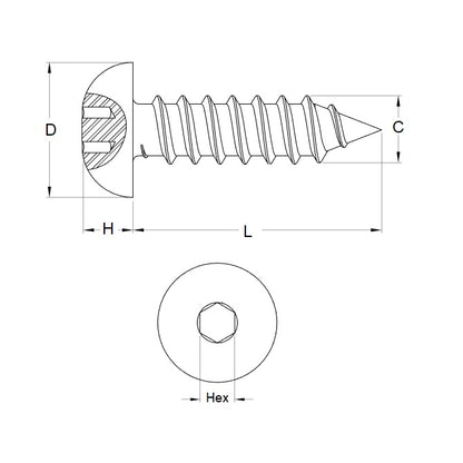 Vis 2,18 mm (2 x 12,7 mm - Acier zingué - Douille bouton pour tôle - MBA (Pack de 50)