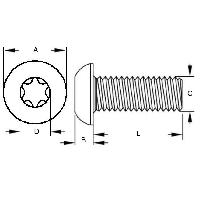 1058606 | SC048F-019-B-TX-S4 (PK-10) --- Button Screws - 10-32 UNF - 4.76mm - 19.1 mm - 304 Stainless Torx Screw