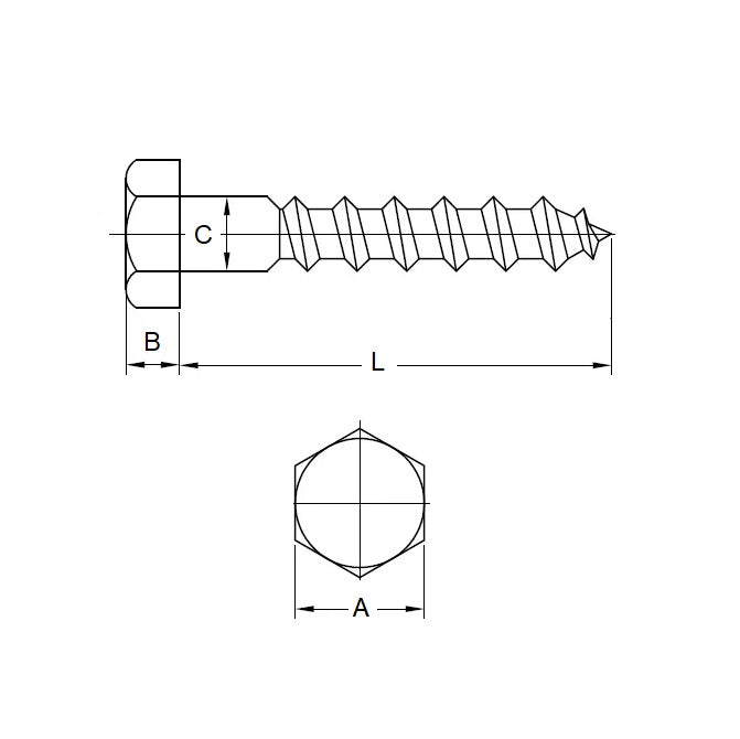 1100668 | SCT1200-200-CO-S6 (PK-20) --- Coach Screws - Approx Diameter M12 - 200 mm - Stainless Steel 316 Similar to A4, 18-10 Screw