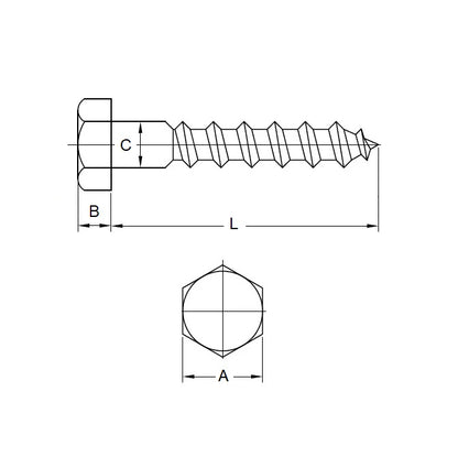 1100666 | SCT1200-150-CO-S6 (PK-25) --- Coach Screws - Approx Diameter M12 - 150 mm - Stainless Steel 316 Similar to A4, 18-10 Screw