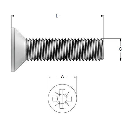 1092896 | SK100M-050-PZ-CZ (PK-100) --- Countersunk Screws - M10 - 10x1.5mm - 50 mm - Zinc Plated Steel Pozidrive Screw