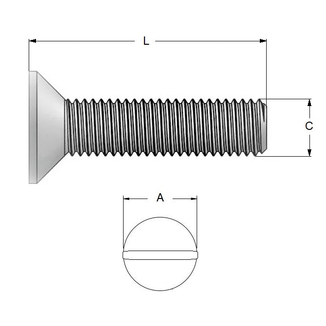 Vis 1/2-12 BSW x 25,4 mm Inox 304 - Fraisée Fendue - MBA (Paquet de 50)