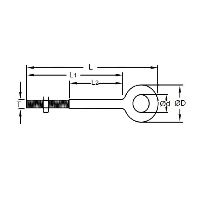 1105059 | CHE-20RS --- Partial Threaded Shank Eye Bolts - 1/2-13 UNC (12.7mm) x 152.4 mm x 25.4 mm