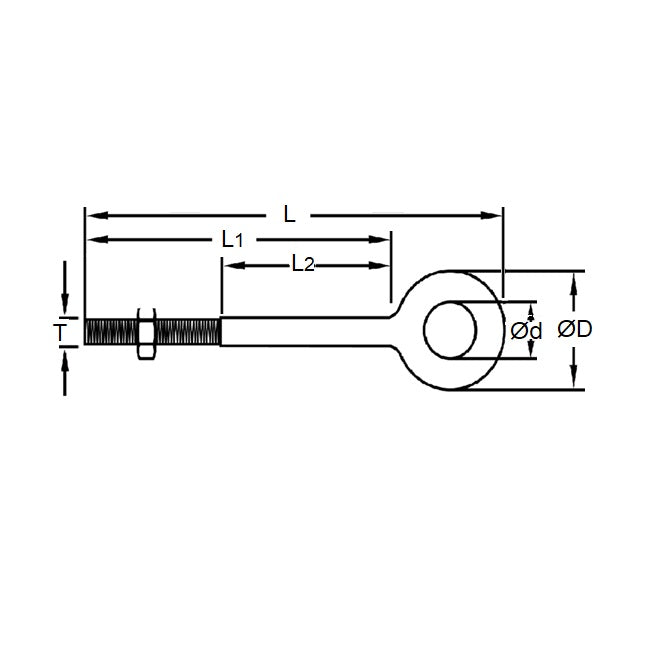 1122109 | CHE-32RS (Each) --- Partial Threaded Shank Eye Bolts - 3/4-10 UNC - 19.05mm - 114.3x38.1 mm Plain