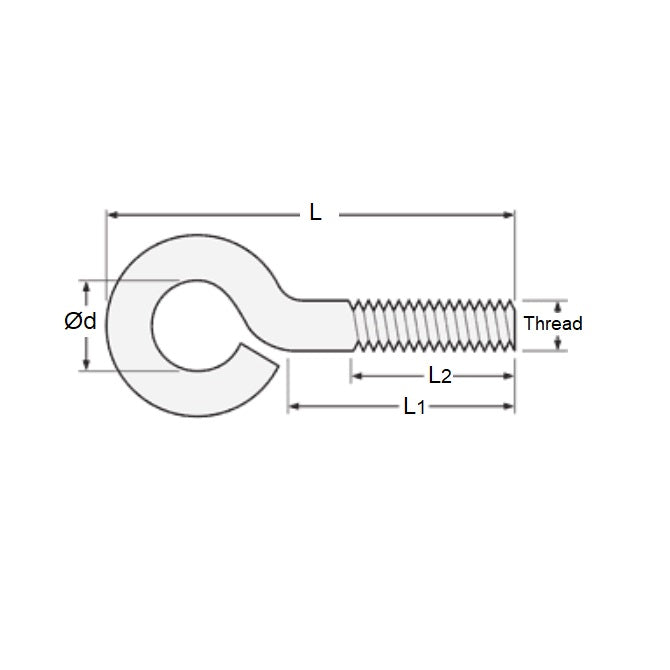 1073800 | BEB-1450RS (Each) --- Bent Eye Bolts - 1/4-20 UNC - 6.35mm - 101.6x76.2 mm Stainless Steel