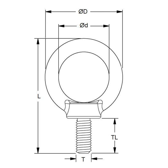 1105059 | FP-5SSRS (11 Pcs) --- Threaded Shank Eye Bolts - 1/2-13 UNC (12.7mm) x 152.4 mm x 25.4 mm