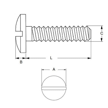 1056083 | SC047B-025-F-SL-CZ (PK-100) --- Fillister Head Screws - 2BA - 4.7mm - 25.4 mm - Zinc Plated Steel Screw