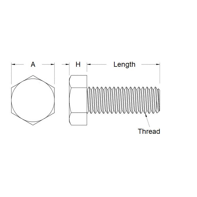 1084950 | SC095W-089-HS-CZ (PK-100) --- Hex Head Screws - 3/8-16 BSW - 9.53mm - 88.9 mm - Zinc Plated Steel Full Thread Screw
