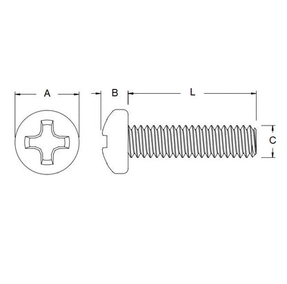 Vis M2.6 x 8 mm - Inox 304 - Tête Pan Philips - MBA (Pack de 60)