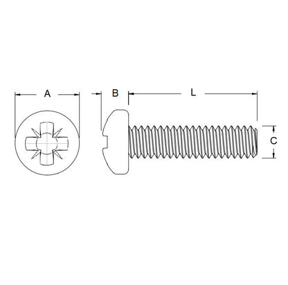 Vite M1,6 x 5 mm - Acciaio inossidabile 304 - Testa bombata Pozidrive - MBA (confezione da 50)