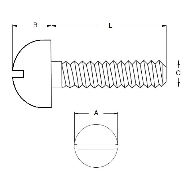 Vite 0-80 UNF x 25,4 mm acciaio inossidabile 304 - testa tonda scanalata - MBA (confezione da 50)