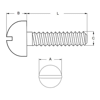 Vis 3/16-24 BSW x 9,5 mm Laiton - Tête Ronde Fendue - MBA (Pack de 50)