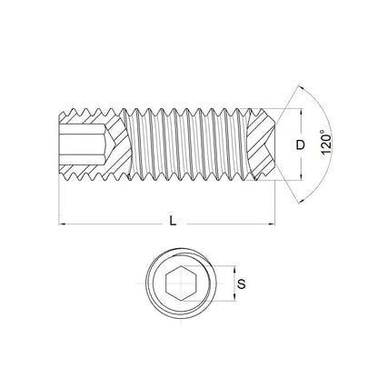 Jeu de douilles vis sans tête 0-80 UNF x 1,6 acier inoxydable 304 (A2, 18-8) - pointe coupelle DIN916 - MBA (paquet de 20)