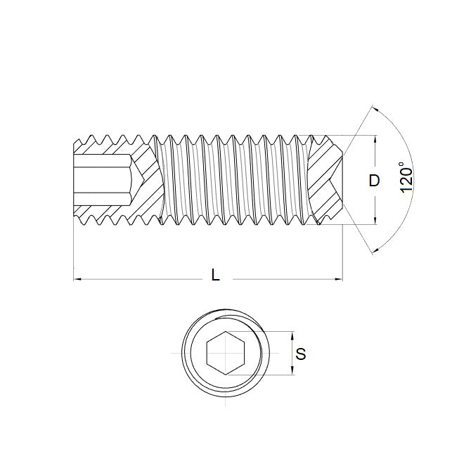 Jeu de douilles vis sans tête M3 x 8 en acier inoxydable 316 (A4) - pointe coupelle - MBA (paquet de 100)