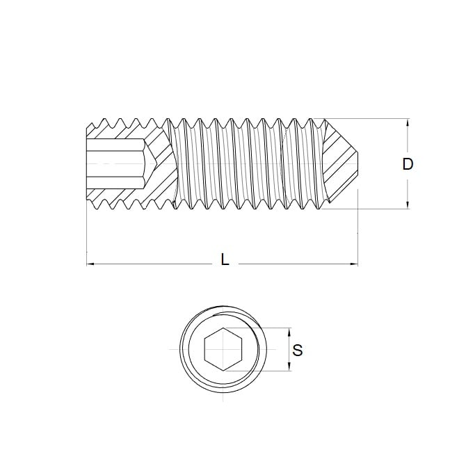 Jeu de douilles vis sans tête 8-32 UNC x 6.4 en acier au carbone - pointe conique - MBA (paquet de 100)