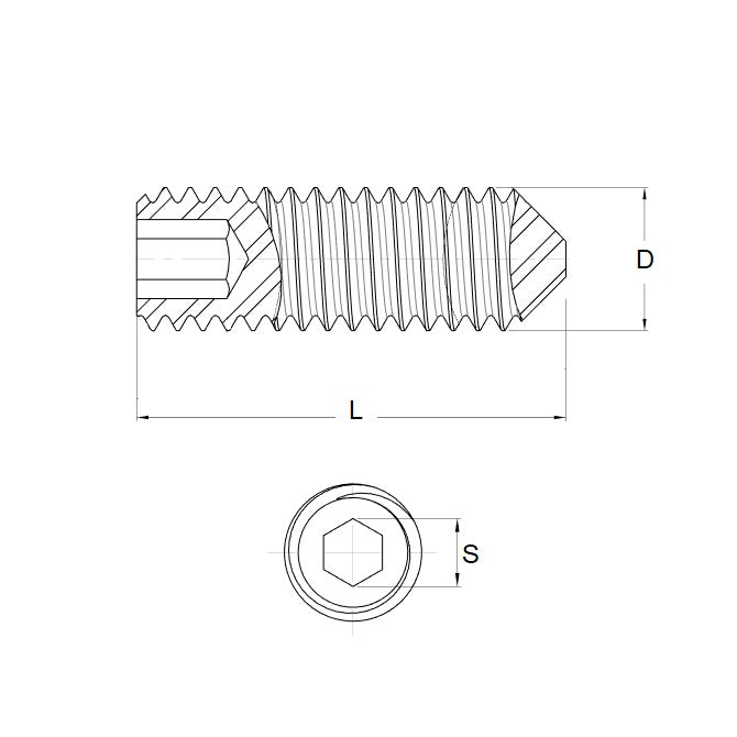 1052836 | SS040M-0100-AS-CP (PK-5) --- Cone Point Socket Set Screws - M4 - 4x0.7mm - 10 mm  - Carbon Steel Screw